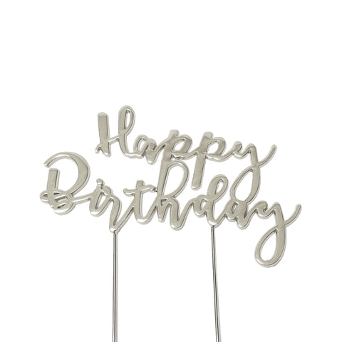 SILVER Metal Cake Topper - HAPPY BIRTHDAY