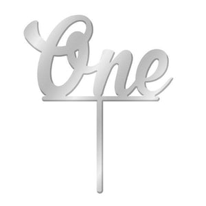 Number ONE Silver Mirror Acrylic Cake Topper