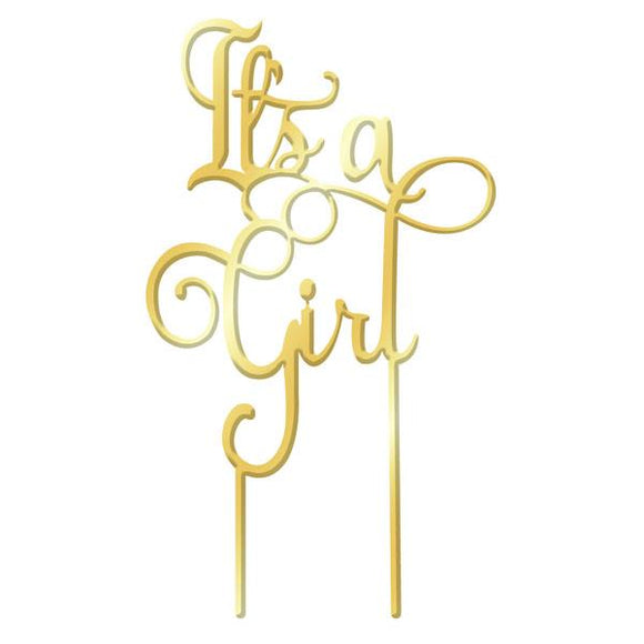 IT'S A GIRL Gold Mirror Acrylic Cake Topper