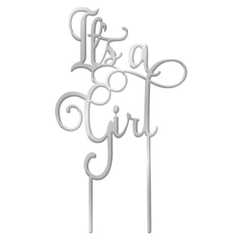 IT'S A GIRL Silver Mirror Acrylic Cake Topper