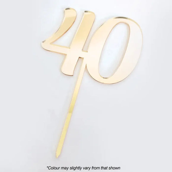 Number 40 Gold Mirror Acrylic Cake Topper