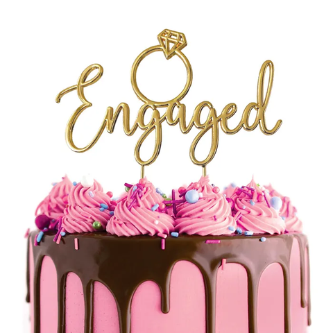 Engaged GOLD Metal Cake Topper