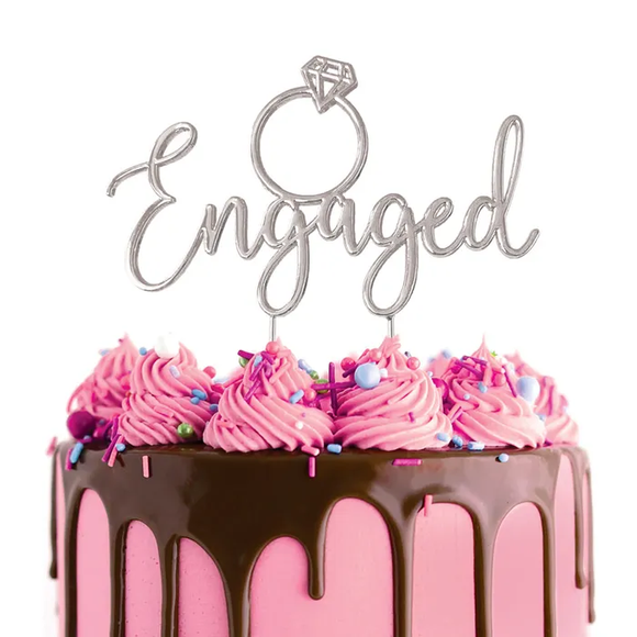 Engaged SILVER Metal Cake Topper
