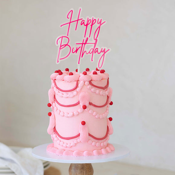 Hot Pink / Clear layered acrylic Cake Topper - HAPPY BIRTHDAY