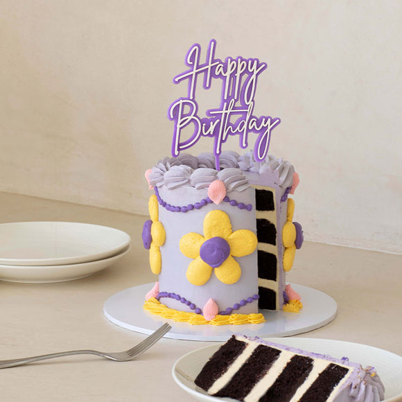 Purple layered acrylic Cake Topper - HAPPY BIRTHDAY