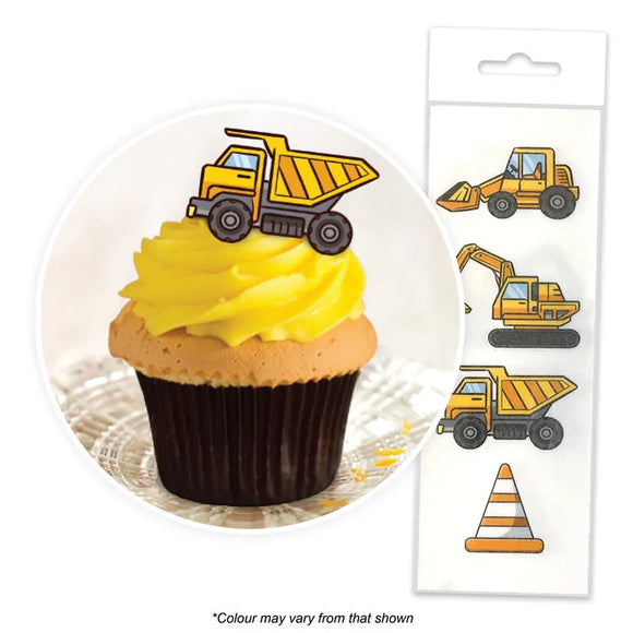 CONSTRUCTION Edible Wafer Paper Cupcake Toppers - 16 pack