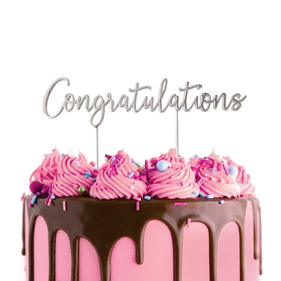 Congratulations SILVER Metal Cake Topper
