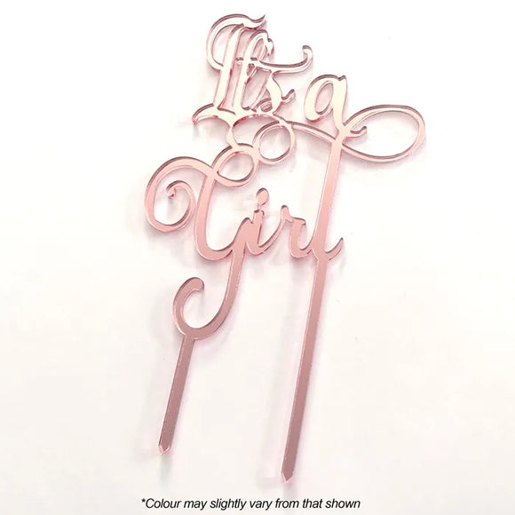 IT'S A GIRL Rose Gold Mirror Acrylic Cake Topper