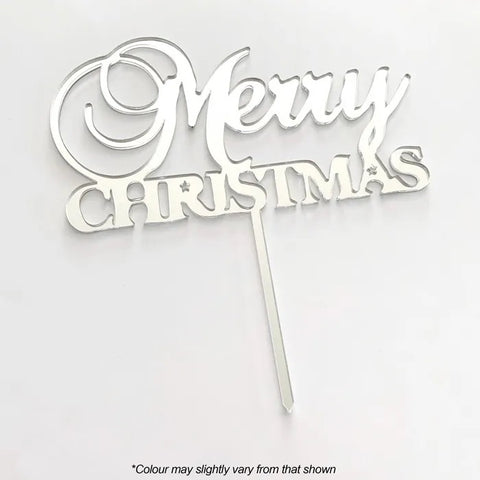 MERRY CHRISTMAS Silver Mirror Acrylic Cake Topper