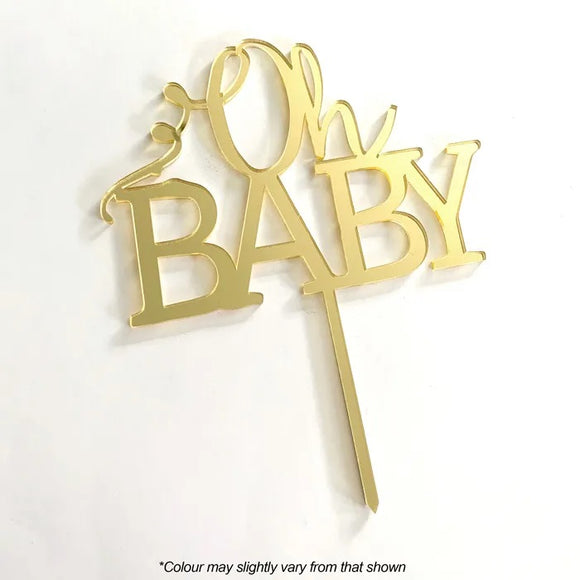 OH BABY Gold Mirror Acrylic Cake Topper