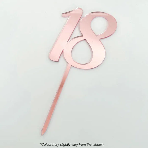 Number 18 Rose Gold Mirror Acrylic Cake Topper