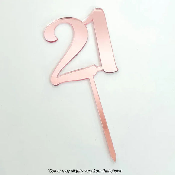 Number 21 Rose Gold Mirror Acrylic Cake Topper