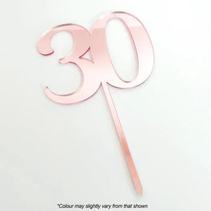 Number 30 Rose Gold Mirror Acrylic Cake Topper