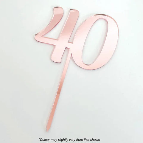 Number 40 Rose Gold Mirror Acrylic Cake Topper