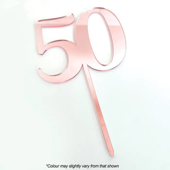 Number 50 Rose Gold Mirror Acrylic Cake Topper