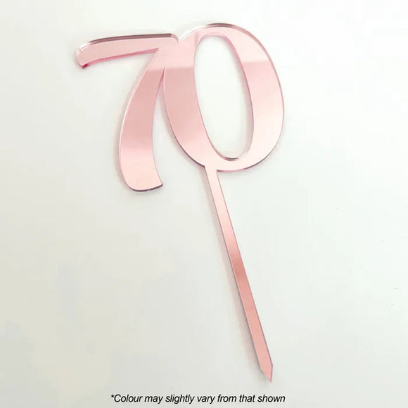 Number 70 Rose Gold Mirror Acrylic Cake Topper