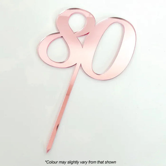 Number 80 Rose Gold Mirror Acrylic Cake Topper
