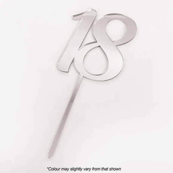 Number 18 Silver Mirror Acrylic Cake Topper