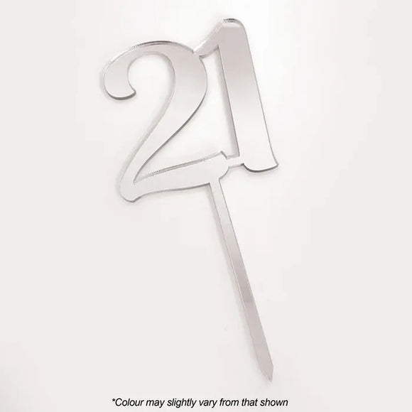 Number 21 Silver Mirror Acrylic Cake Topper