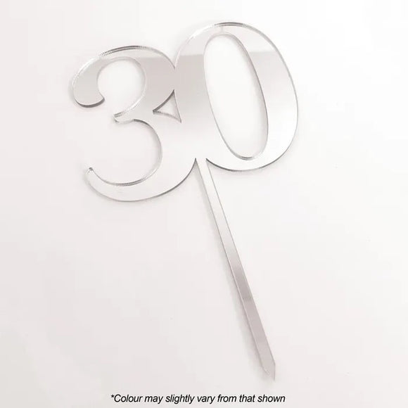 Number 30 Silver Mirror Acrylic Cake Topper