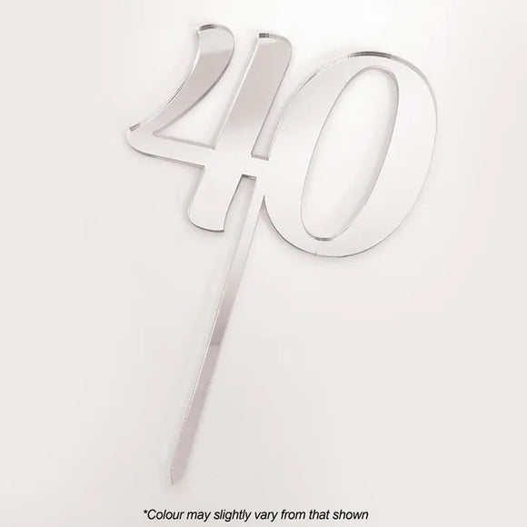 Number 40 Silver Mirror Acrylic Cake Topper