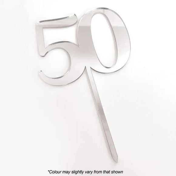 Number 50 Silver Mirror Acrylic Cake Topper