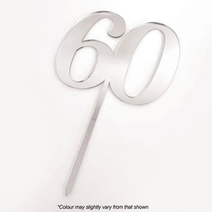 Number 60 Silver Mirror Acrylic Cake Topper