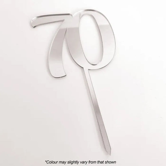 Number 70 Silver Mirror Acrylic Cake Topper