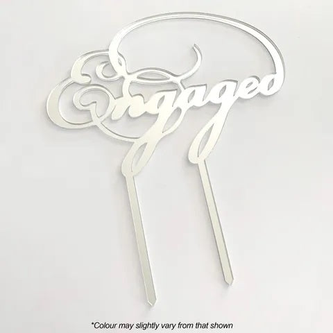 ENGAGED Silver Mirror Acrylic Cake Topper