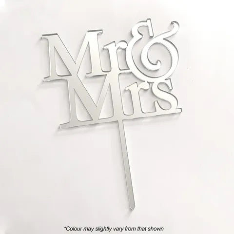 MR & MRS Silver Mirror Acrylic Cake Topper