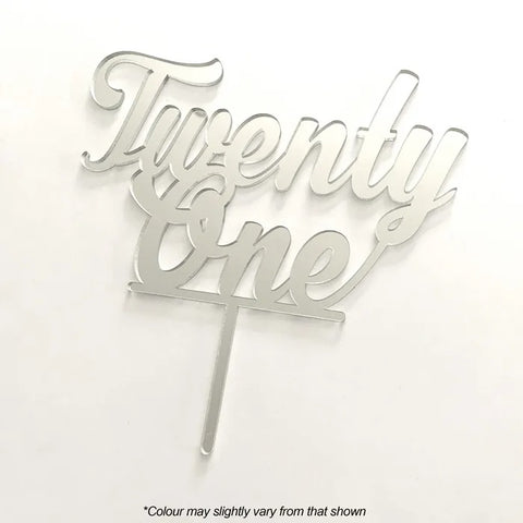 TWENTY ONE Silver Mirror Acrylic Cake Topper