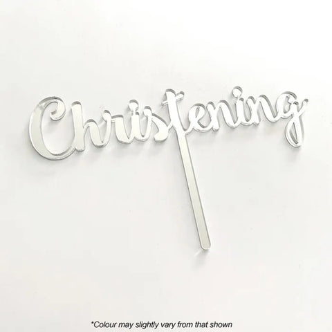 CHRISTENING Silver Mirror Acrylic Cake Topper