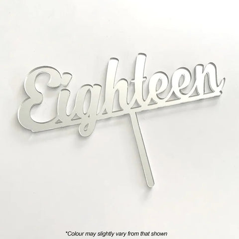 EIGHTEEN Silver Mirror Acrylic Cake Topper