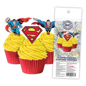 SUPERMAN Edible Wafer Paper Cupcake Toppers - 16 pack