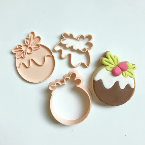 Little Biskut Mini Christmas Pudding cutter & embosser set