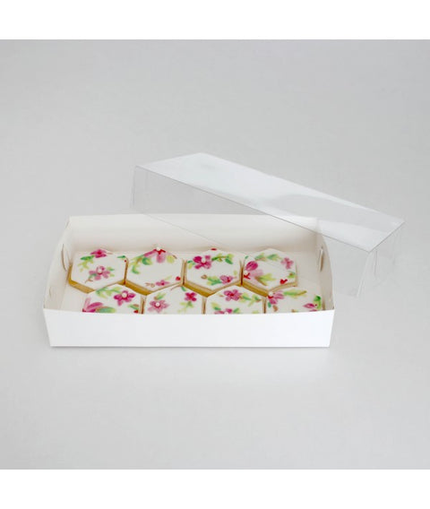 Biscuit Box Rectangle with Clear Lid 22x11cm (9x4.5x1.5 inch)