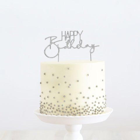 SILVER Metal Cake Topper - HAPPY BIRTHDAY