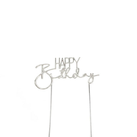 SILVER Metal Cake Topper - HAPPY BIRTHDAY