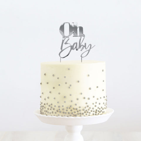 SILVER Metal Cake Topper - OH BABY