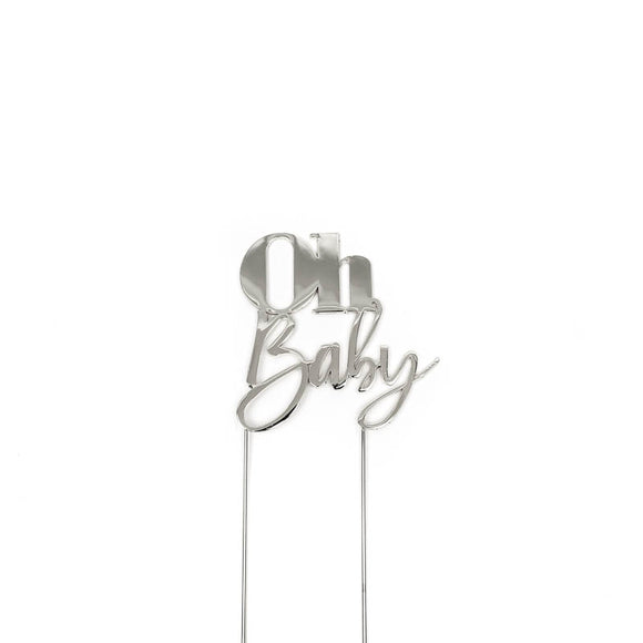 SILVER Metal Cake Topper - OH BABY