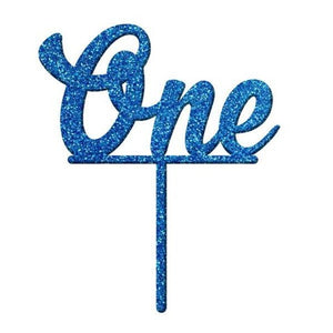 Number ONE Blue Glitter Acrylic Cake Topper