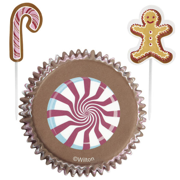 Wilton Gingerbread Cottage Cupcake Cup and Pick Combo set