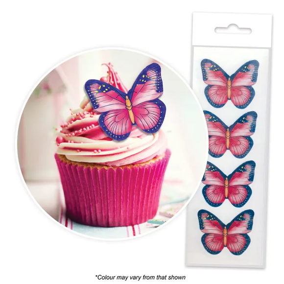 PINK & PURPLE BUTTERFLIES Edible Wafer Paper Cupcake Toppers - 16 pack